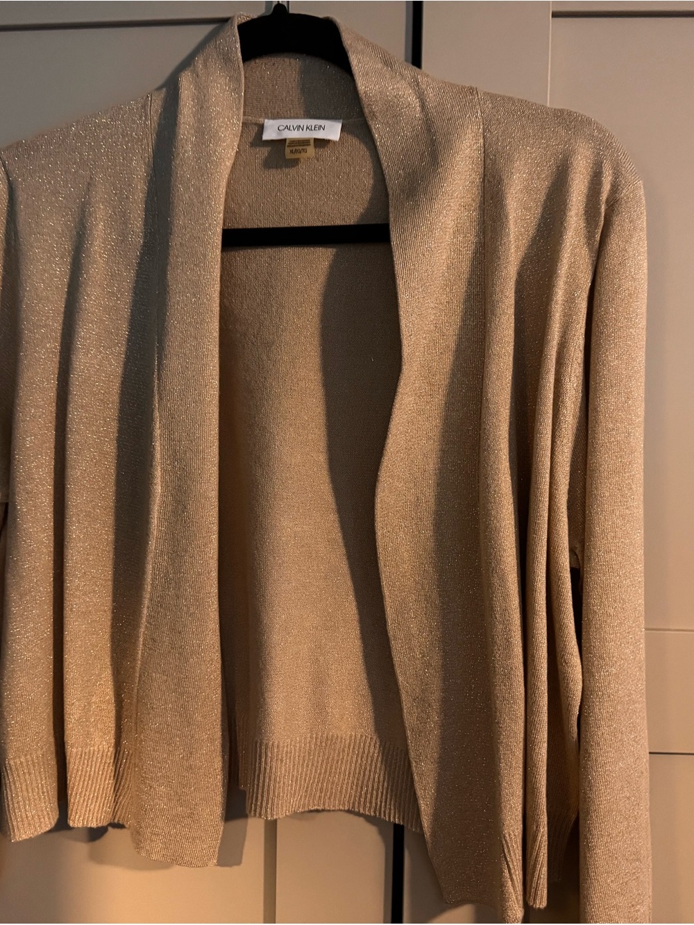 Calvin Klein Metallic Champagne Open-Front Cardigan